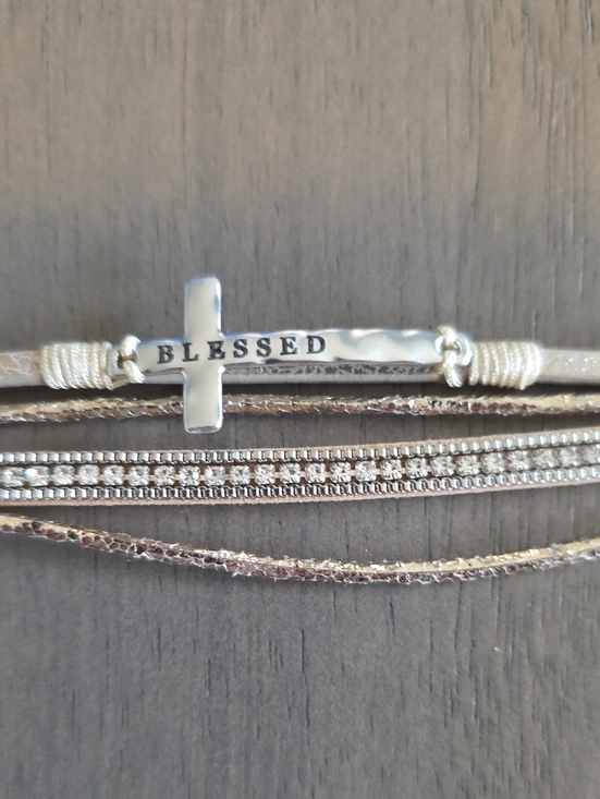 Jewelry - Blessed Cross Multi-Strand Bracelet in Silver and Cream